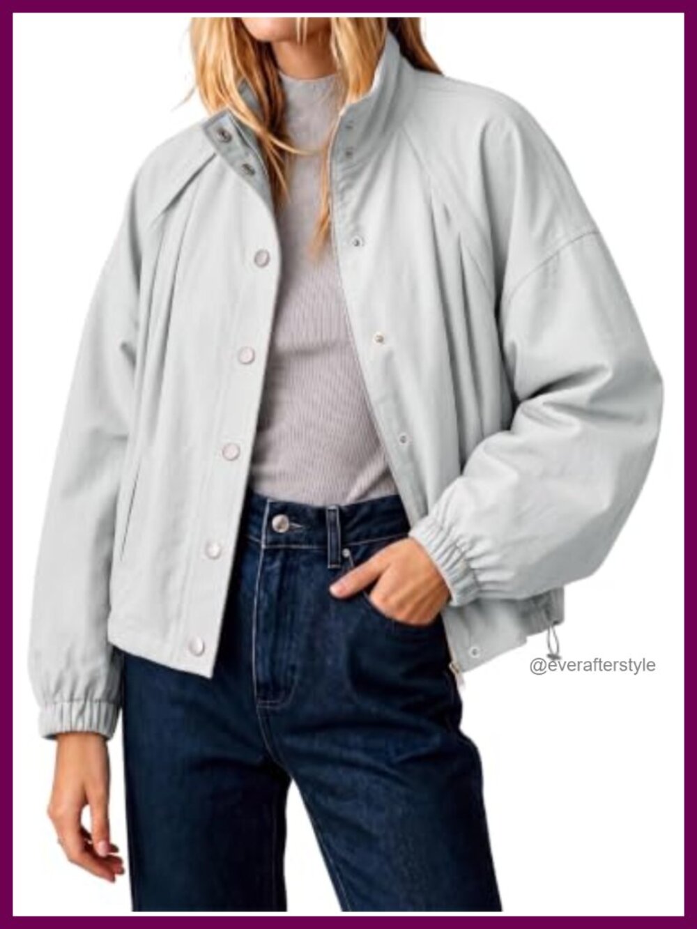 Womens Cropped Bomber Jacket Button Down Stand Collar 100% Polyester Coat